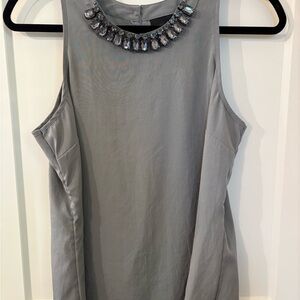 Worthington Gray Sleeveless Blouse with Jewel Neckline